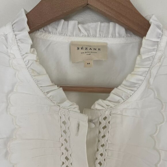 Sezane Chemise Waves Button Down Rick Rack Blouse Ecru Size 44 (US 12) - Picture 6 of 6